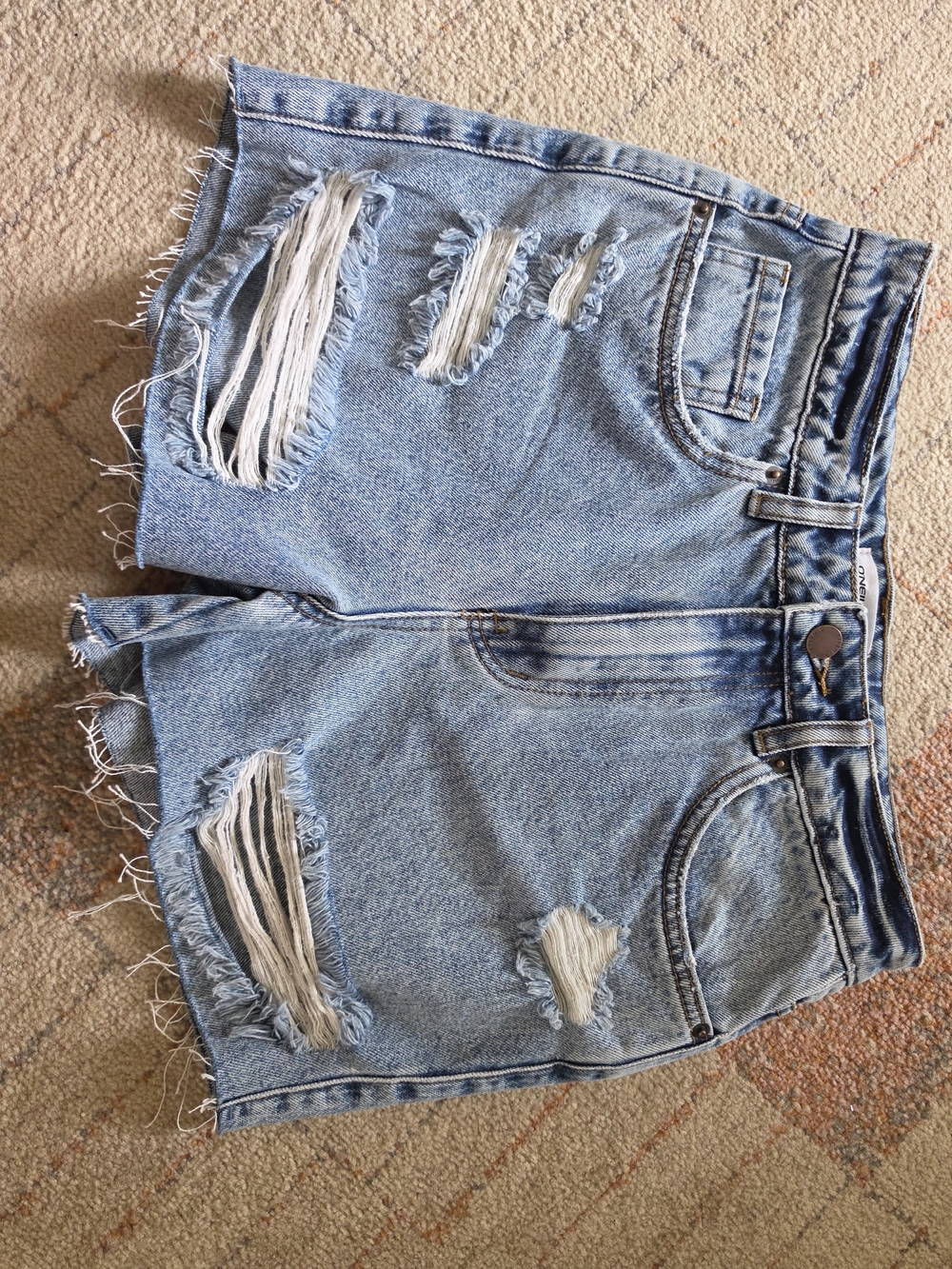 O’Neill Distressed Denim Shorts Light Wash High Rise Frayed Cutoff Size 27
